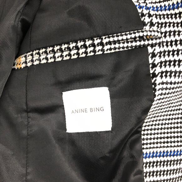 ANINE BING Madeleine Black White Yellow Houndstooth Double Breasted Blazer - Picture 10 of 13